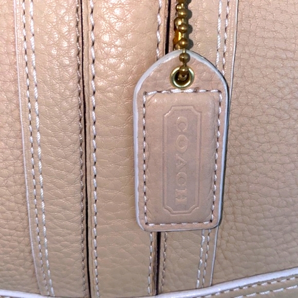 COACH 10526 Satchel Pepled Shoulder Bag Hand Bag Leather Beige - Picture 4 of 16